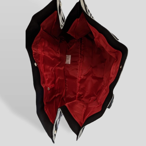 Victoria's Secret X-Large Black Metallic Silver Horizontal Striped Tote Bag - Picture 8 of 11